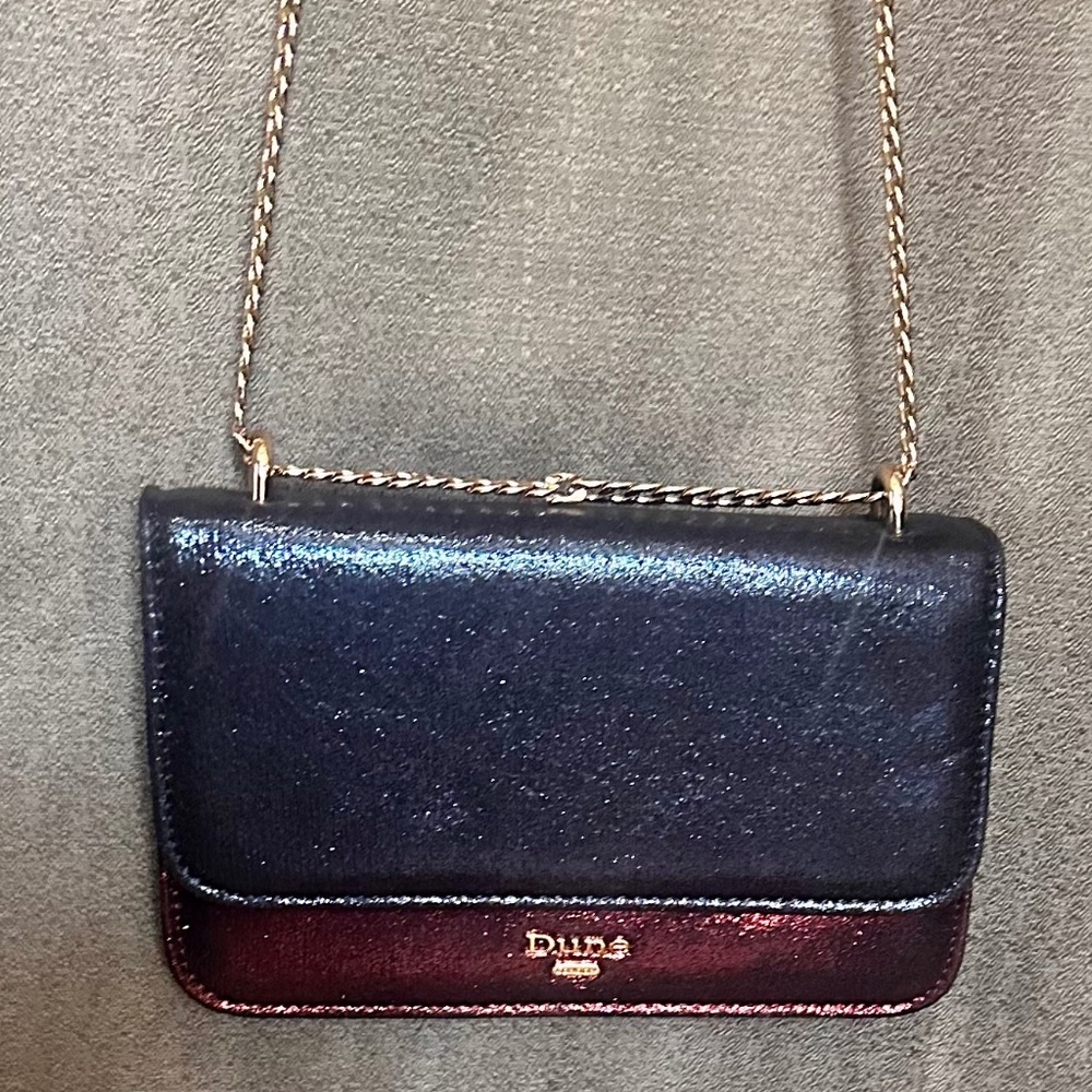 Dune London two tone shimmery evening bag maroon and navy
